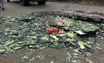 بالصورة سقوط حمولة زجاج من فوق سيارة نقل على طريق العنانية بدمياط