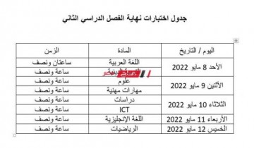 جدول امتحانات الصف الرابع الابتدائي شهر أبريل والترم الثاني 2022 وزارة التربية والتعليم