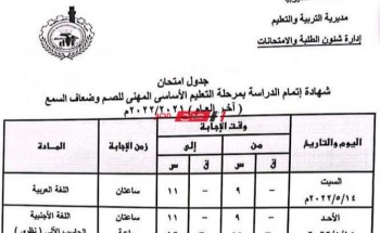 جدول امتحانات المرحلة الإعدادية محافظة القليوبية 2022 الترم الثاني رسمياً وزارة التربية والتعليم