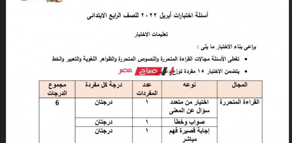 عاجل تسريب نماذج امتحانات الوزارة شهر أبريل 2022 للصف الرابع الابتدائي جميع المواد عربي ولغات – اليكم رابط التحميل