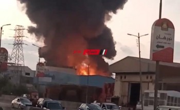 بالصور والفيديو اندلاع حريق هائل داخل مخزن على طريق رأس البر القديم بدمياط