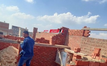 محلية دمياط تتصدى لاعمال بناء طابق وجراچ خارج الحيز العمراني