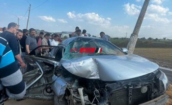 بالصور مصرع واصابة 4 اشخاص في حادث تصادم سيارة ملاكي على طريق الزرقا بدمياط