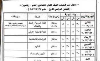 جدول امتحانات نصف العام 2023 محافظة الفيوم جميع المراحل