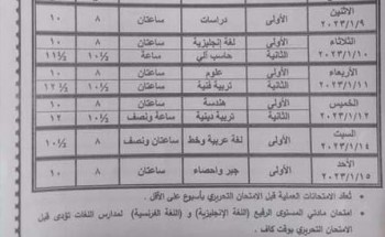 جدول امتحانات نصف العام محافظة الوادي الجديد 2023 جميع المراحل