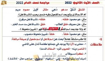 ملخص كامل لفروع اللغة العربية للصف الأول الثانوي الترم الاول 2023 .. مراجعة ليلة الامتحان عربي أولى ثانوي 2023