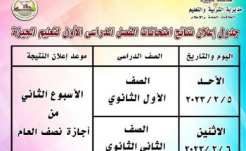 موعد نتيجة الصف الاول الثانوي محافظة الجيزة الفصل الدراسي الاول 2023