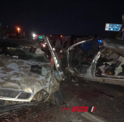 اصابه 3 اشخاص في حادث تصادم مروع بين سيارتين على طريق دمياط الجديدة