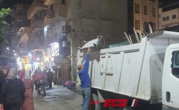 شن حملة لإزالة الإشغالات والتعديات بشوارع قرية الغنيميه في دمياط