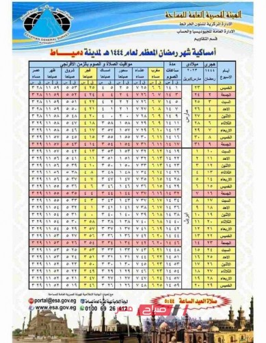 قائمة إمساكية شهر رمضان 1444 محافظة دمياط 2023