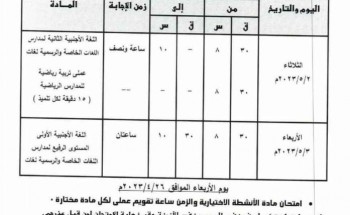 جدول امتحانات الصف الثالث الاعدادي محافظة القليوبية الترم الثاني 2023