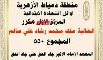ننشر اسماء اوائل الشهادة الابتدائية الازهرية في محافظة دمياط 2023