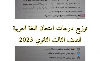 توزيع درجات امتحان اللغة العربية للصف الثالث الثانوي 2023 والدرجة الكلية للأسئلة