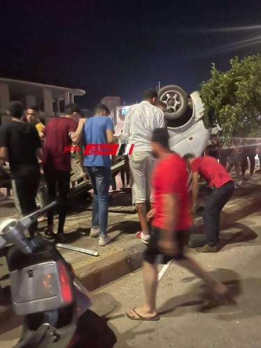 بالصور اصابة شاب اثر حادث تصادم سيارة نقل ودراجة بخارية على طريق شطا بدمياط