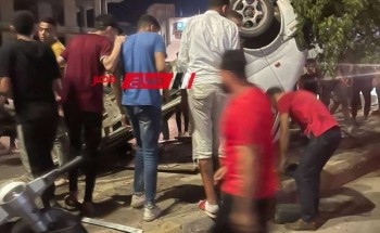 بالصور اصابة شاب اثر حادث تصادم سيارة نقل ودراجة بخارية على طريق شطا بدمياط