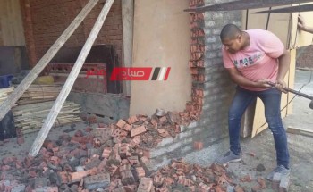التصدي لاعمال بناء مخالفة بقرية الحوراني في دمياط بدون ترخيص