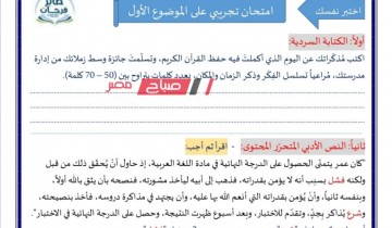 نماذج امتحانات استرشادية منهج شهر أكتوبر للصف السادس الابتدائي لغة عربية