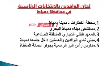 ننشر اماكن لجان الوافدين بالانتخابات الرئاسية في محافظة دمياط