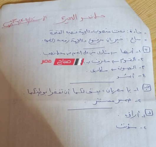 نموذج إجابة امتحان العربي للشهادة الاعدادية محافظة البحيرة الترم الاول 2024