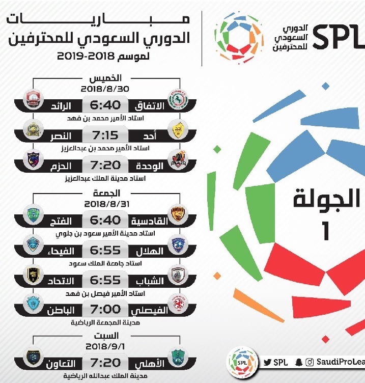 جدول مباريات الدوري السعودي للمحترفين 2018 2019 المعدل صباح مصر