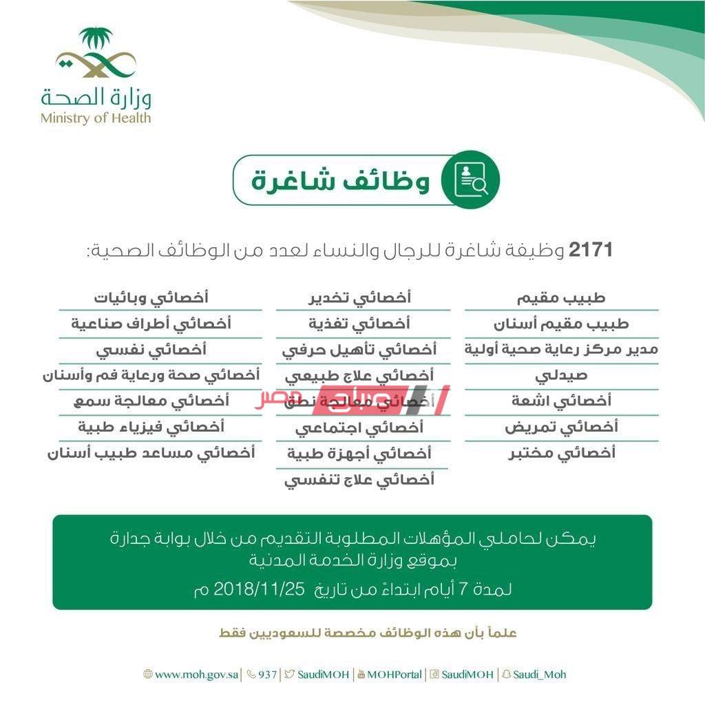 اعلان وزارة الصحة عن وظائف شاغرة  1441المملكة العربية  السعودية