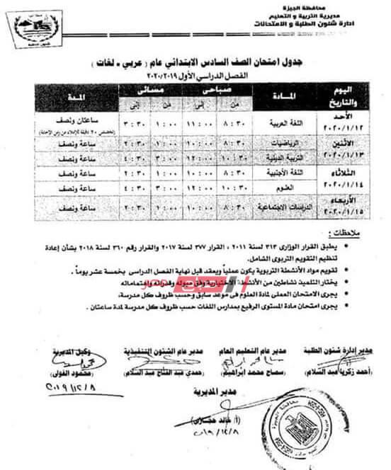 جدول امتحانات محافظة الجيزة المرحلة الابتدائية.. الترم الأول