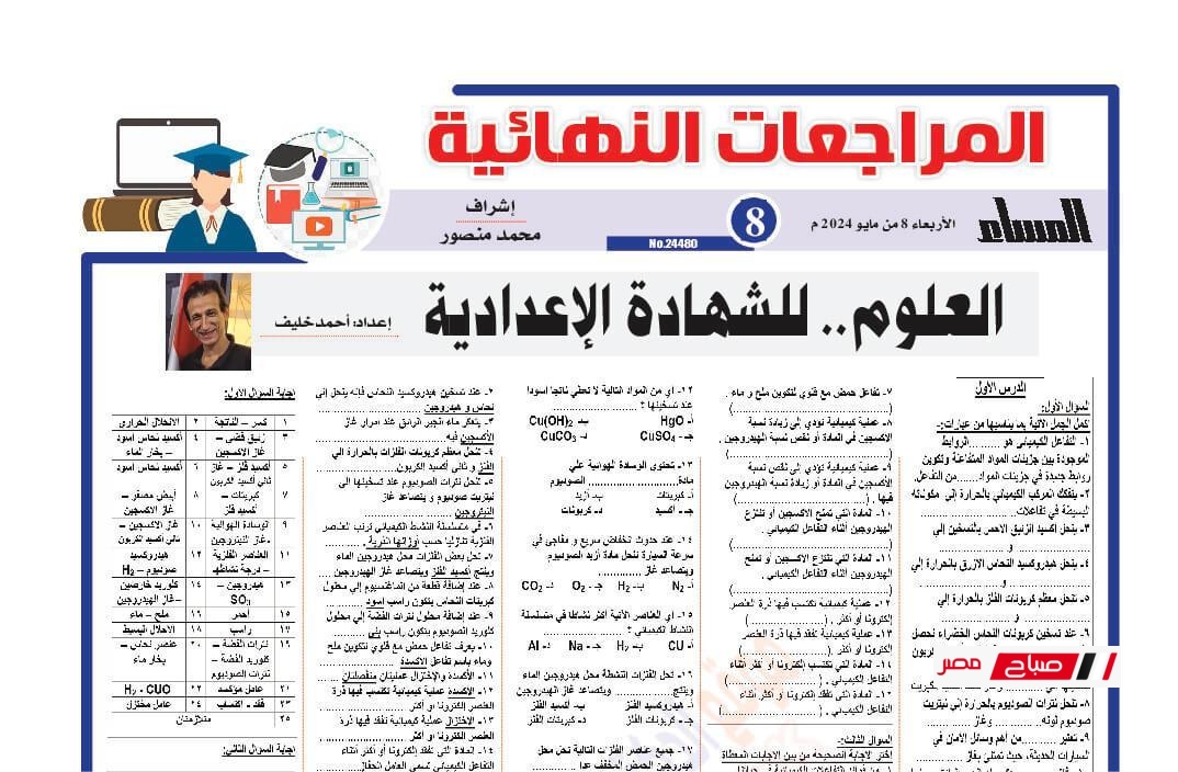 توقعات نهائية لكل المواد من الجمهورية والمساء ثالثة إعدادي ترم ثاني