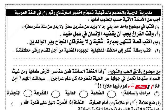 نموذج امتحان اللغة العربية للصف الثالث الإعدادي طبقًا لمواصفات 2025