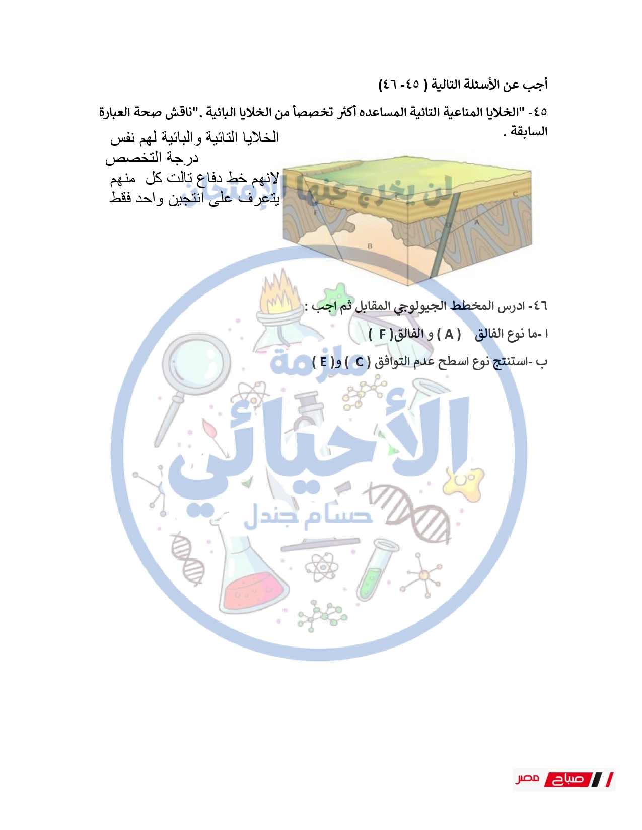 حل النموذج الاسترشادي الأول في الأحياء رسميًا من وزارة التربية والتعليم 40 13 2