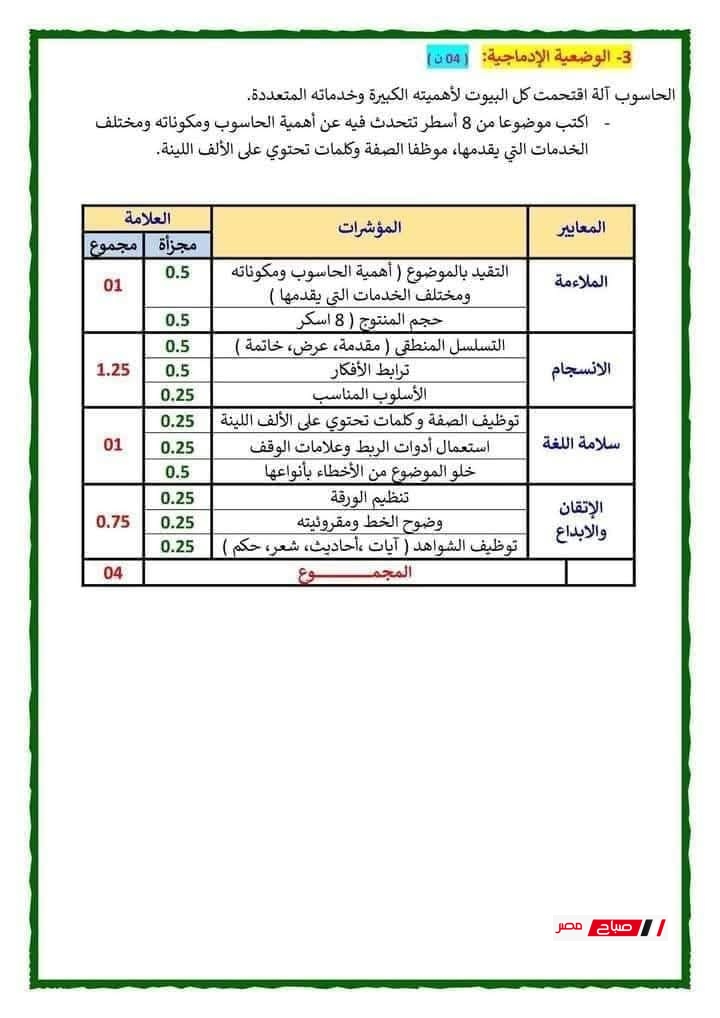 اختبارات السنة الرابعة ابتدائي لجميع المواد وفق المنهج الجزائري مع الحل 29 اختبارات السنة الرابعة ابتدائي لجميع المواد الجزائر