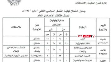 جدول الشهادة الاعدادية محافظة المنوفية 2024 2025 1