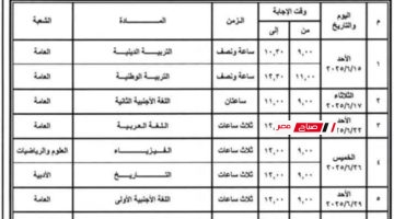 جدول امتحانات الصف الثالث الثانوي 2025 نظام قديم وجديد