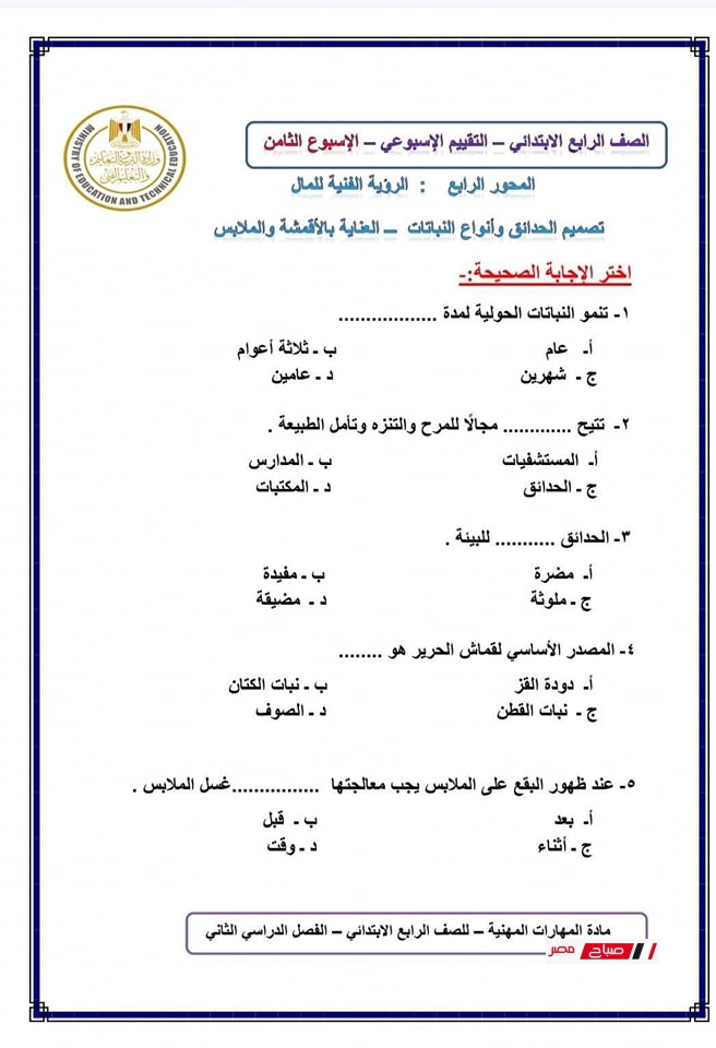 حل تقييمات المهارات المهنية للصف الرابع الابتدائي19