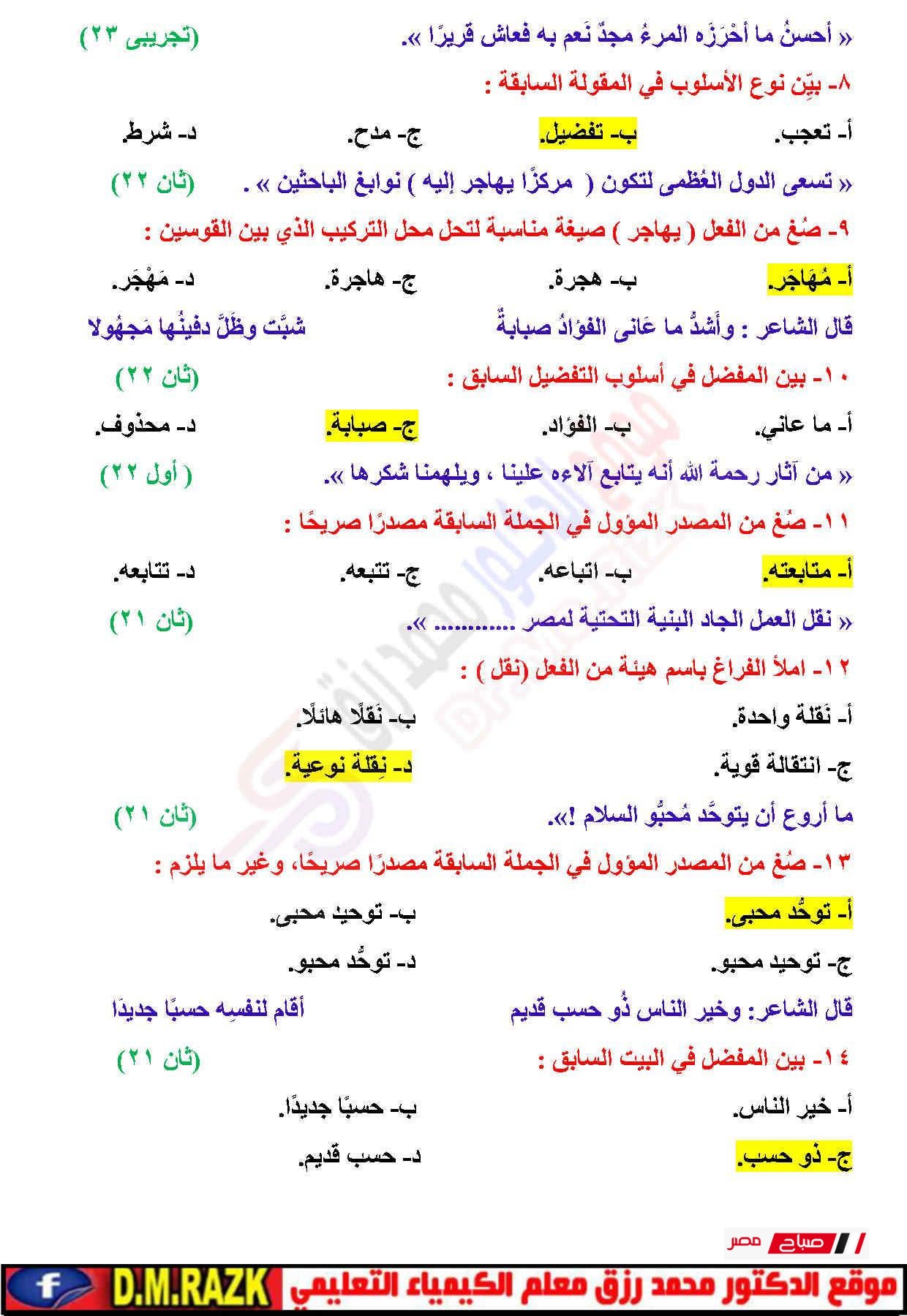أسئلة نحو متوقعة من امتحانات سابقة للثانوية العامة