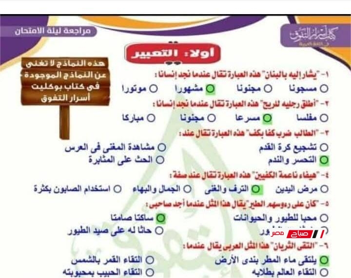 حل 300 سؤال لغة عربية للثانوية العامة 2025.. مراجعة شاملة بالإجابات