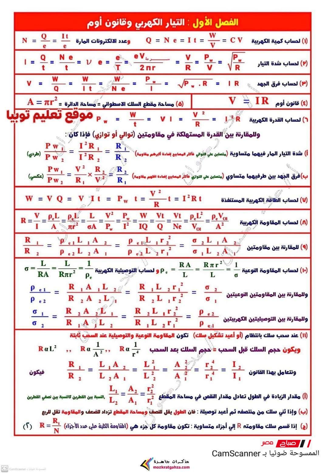 جميع قوانين الفيزياء تالتة ثانوي 2025