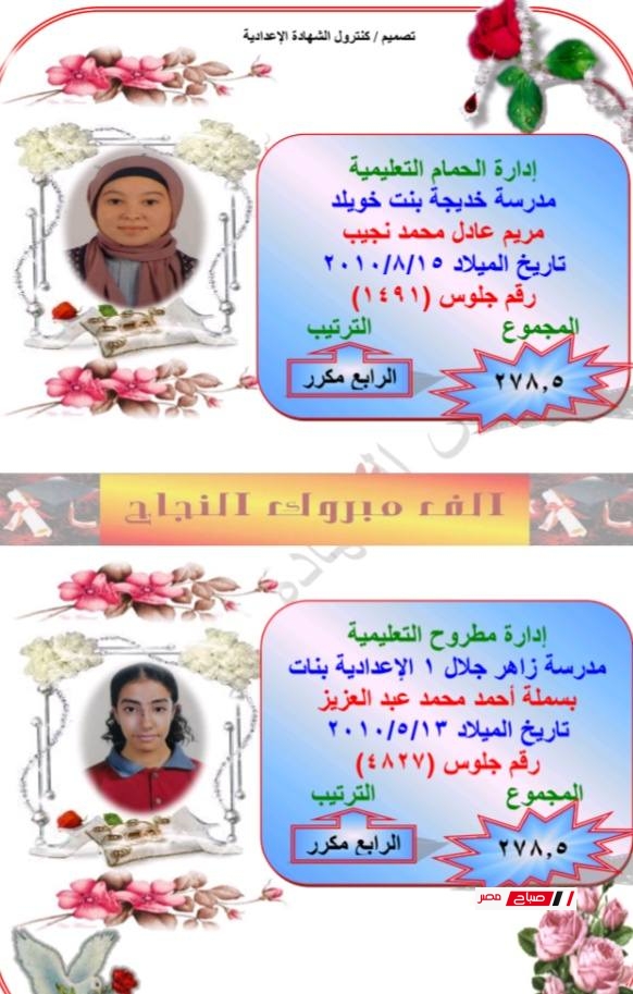أسماء أوائل الشهادة الإعدادية محافظة مطروح 2025 17 4 87