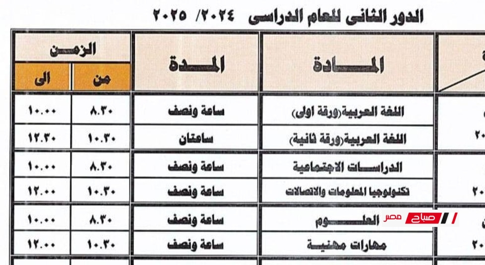 جداول امتحانات الدور الثاني للمراحل التعليمية الثلاث محافظة دمياط