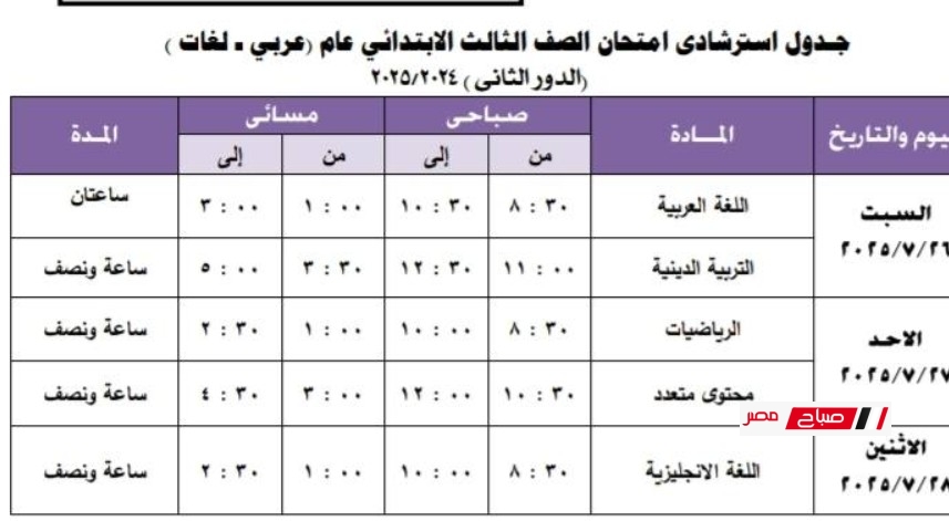 جداول امتحانات الدور الثاني محافظة الجيزة